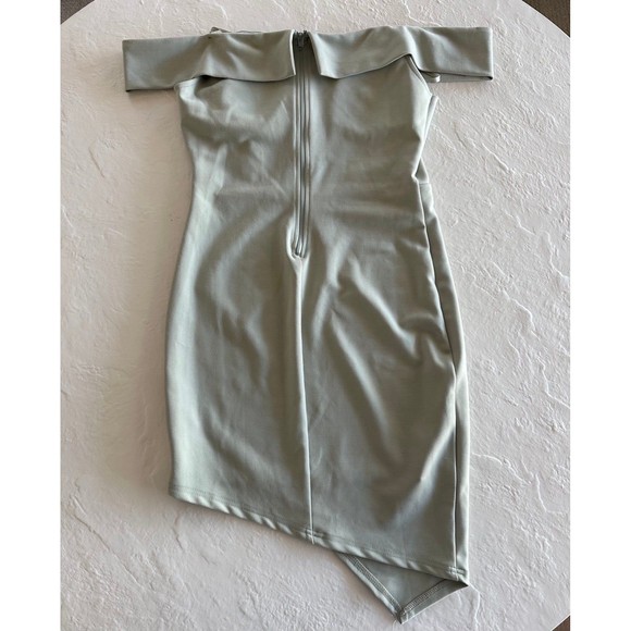 Windsor Sage Padded Off Shoulder Asymmetrical Dress - Picture 8 of 12